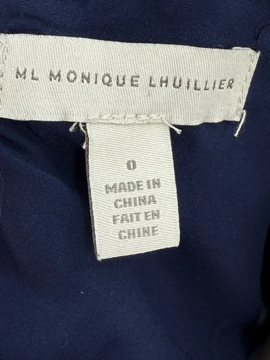 Monique Lhuillier Navy Blue Floral Embroidered Lace Midi Evening Cocktail Dress - Picture 5 of 16